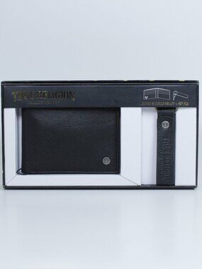 True Religion Gift Set: Leather Wallet + Original Keychain (New in Box)